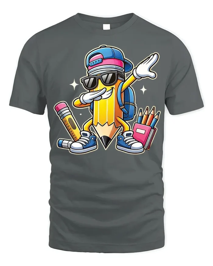 Cool Dabbing Pencil Back to School T-Shirt Kids - gray t-shirt on white background