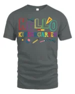 Hello Kindergarten Rainbow School Supplies T-Shirt - gray t-shirt on white background
