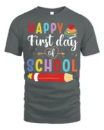 Happy First Day of School Colorful Kids T-Shirt - gray t-shirt on white background