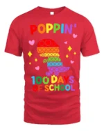 Colorful Dino Pop It 100 Days School T-Shirt - red t-shirt on white background