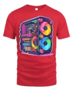 RGB Gaming PC T-Shirt for Tech Geeks and Gamers - red t-shirt on white background