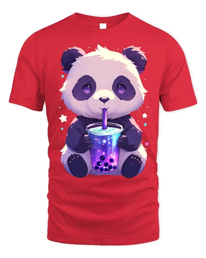 Cute Panda Boba Tea T-Shirt for Bubble Tea Lovers - red t-shirt on white background
