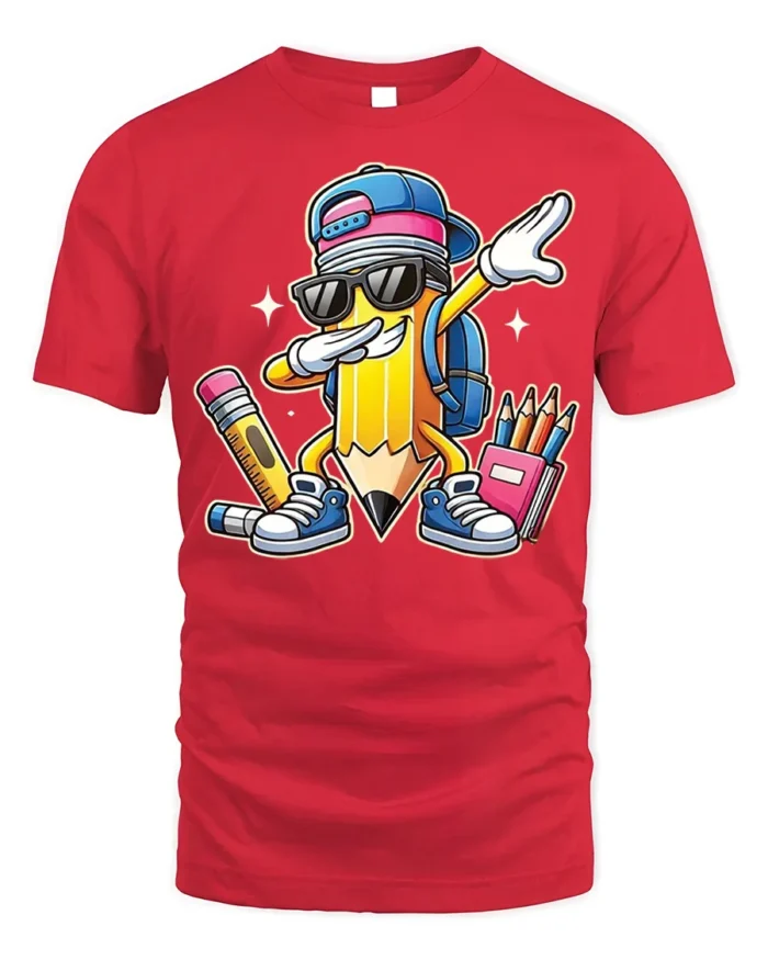 Cool Dabbing Pencil Back to School T-Shirt Kids - red t-shirt on white background
