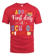 Happy First Day of School Colorful Kids T-Shirt - red t-shirt on white background