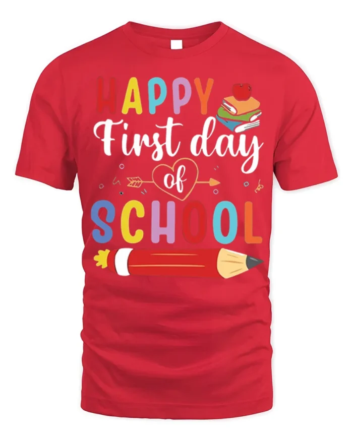 Happy First Day of School Colorful Kids T-Shirt - red t-shirt on white background