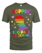 Colorful Dino Pop It 100 Days School T-Shirt - military green t-shirt on white background