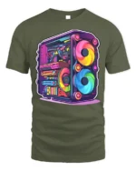 RGB Gaming PC T-Shirt for Tech Geeks and Gamers - military green t-shirt on white background
