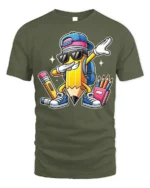 Cool Dabbing Pencil Back to School T-Shirt Kids - military green t-shirt on white background