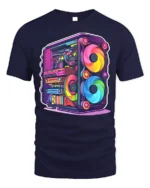 RGB Gaming PC T-Shirt for Tech Geeks and Gamers - navy t-shirt on white background