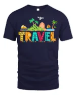 Colorful Travel Adventure T-Shirt for Vacation Lovers - navy t-shirt on white background