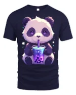 Cute Panda Boba Tea T-Shirt for Bubble Tea Lovers - navy t-shirt on white background