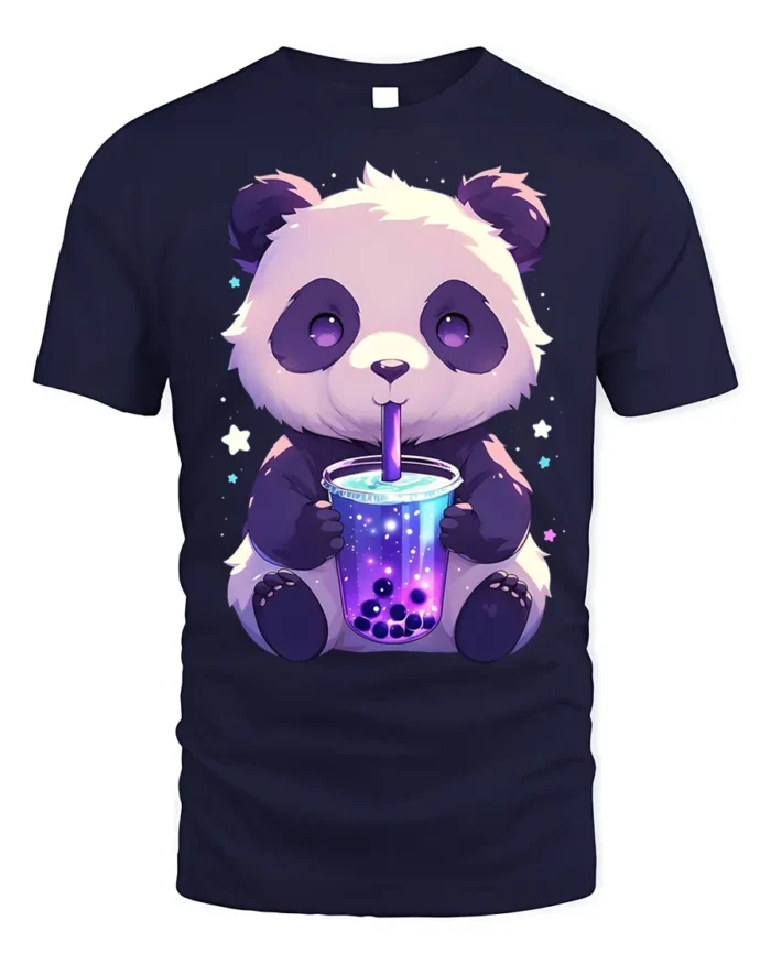 Cute Panda Boba Tea T-Shirt for Bubble Tea Lovers - navy t-shirt on white background
