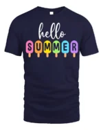 Hello Summer Colorful Popsicle Graphic T-Shirt - navy t-shirt on white background