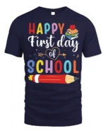 Happy First Day of School Colorful Kids T-Shirt - navy t-shirt on white background
