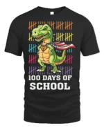 100 Days of School Dinosaur Superhero T-Shirt - black t-shirt on white background