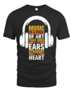 Music Is Art That Hits the Heart T-Shirt for Music Fans - black t-shirt on white background