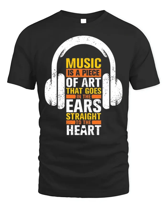 Music Is Art That Hits the Heart T-Shirt for Music Fans - black t-shirt on white background