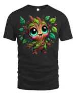 Cute Tree Sprout Character T-Shirt Soft Cotton - black t-shirt on white background