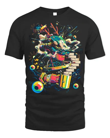 Cyber Dragon Graffiti T-Shirt Futuristic Street Art - black t-shirt on white background