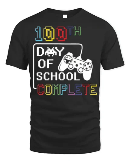 100th Day of School Complete Gamer T-Shirt Kids Fun - black t-shirt on white background