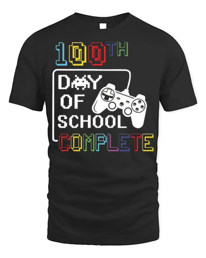 100th Day of School Complete Gamer T-Shirt Kids Fun - black t-shirt on white background