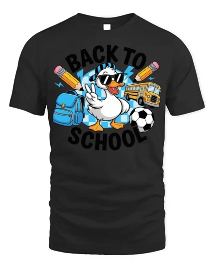 Funny Duck Back to School T-Shirt for Kids Boys Girls - black t-shirt on white background