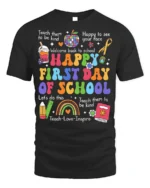 Happy First Day of School Rainbow T-Shirt Gift - black t-shirt on white background