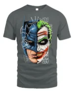 Split Face Batman Joker T-Shirt Hero vs Villain - gray t-shirt on white background