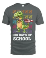 100 Days of School Dinosaur Superhero T-Shirt - gray t-shirt on white background