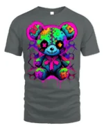 Neon Patchwork Bear T-Shirt for Streetwear Fans - gray t-shirt on white background