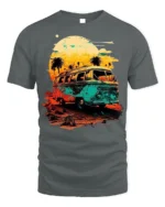 Retro Sunset Van T-Shirt Vintage Travel Vibes Tee - gray t-shirt on white background