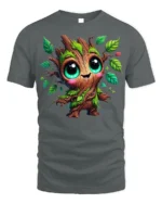 Cute Tree Sprout Character T-Shirt Soft Cotton - gray t-shirt on white background