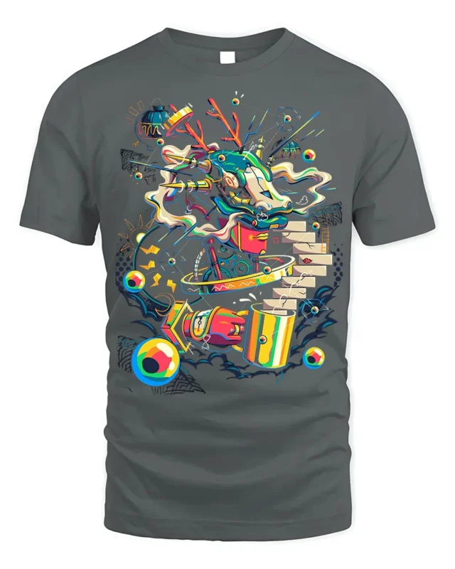 Cyber Dragon Graffiti T-Shirt Futuristic Street Art - gray t-shirt on white background