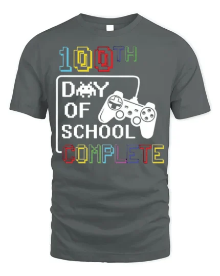 100th Day of School Complete Gamer T-Shirt Kids Fun - gray t-shirt on white background