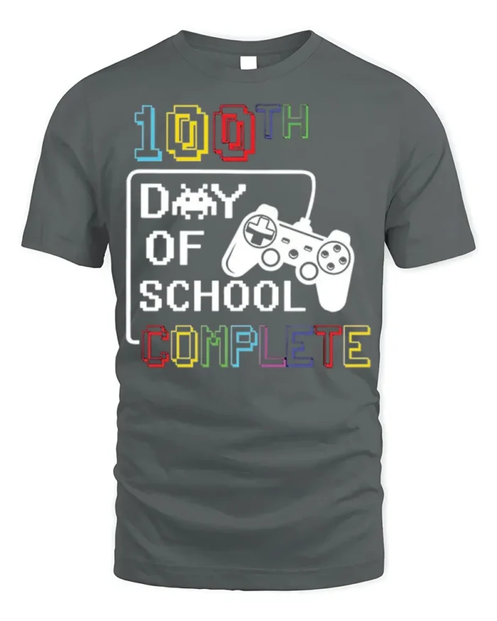 100th Day of School Complete Gamer T-Shirt Kids Fun - gray t-shirt on white background