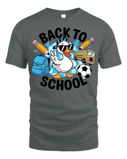 Funny Duck Back to School T-Shirt for Kids Boys Girls - gray t-shirt on white background