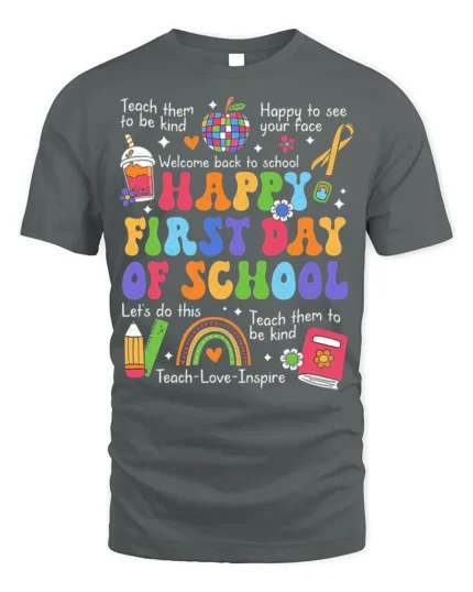 Happy First Day of School Rainbow T-Shirt Gift - gray t-shirt on white background