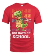100 Days of School Dinosaur Superhero T-Shirt - red t-shirt on white background