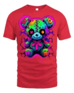 Neon Patchwork Bear T-Shirt for Streetwear Fans - red t-shirt on white background