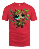 Cute Tree Sprout Character T-Shirt Soft Cotton - red t-shirt on white background