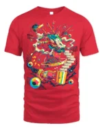 Cyber Dragon Graffiti T-Shirt Futuristic Street Art - red t-shirt on white background