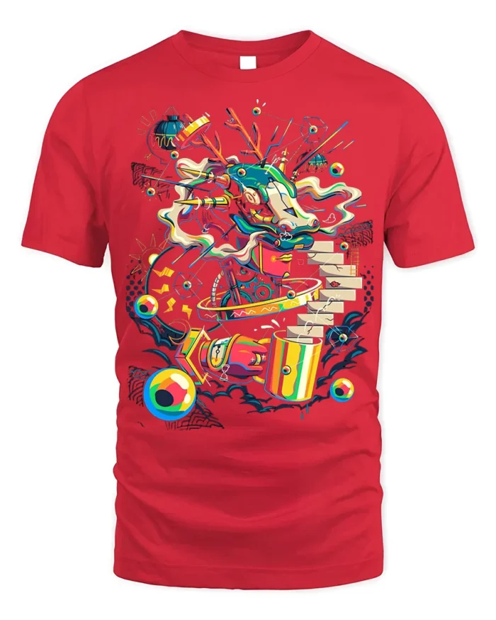Cyber Dragon Graffiti T-Shirt Futuristic Street Art - red t-shirt on white background