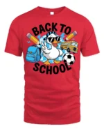 Funny Duck Back to School T-Shirt for Kids Boys Girls - red t-shirt on white background