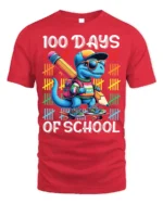 100 Days of School Dinosaur Skateboard T-shirt - red t-shirt on white background