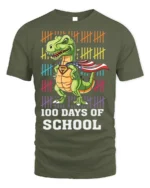 100 Days of School Dinosaur Superhero T-Shirt - military green t-shirt on white background