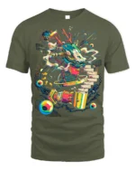 Cyber Dragon Graffiti T-Shirt Futuristic Street Art - military green t-shirt on white background
