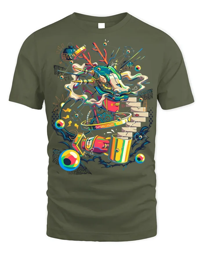 Cyber Dragon Graffiti T-Shirt Futuristic Street Art - military green t-shirt on white background