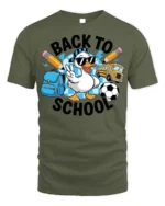 Funny Duck Back to School T-Shirt for Kids Boys Girls - military green t-shirt on white background
