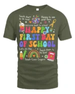 Happy First Day of School Rainbow T-Shirt Gift - military green t-shirt on white background
