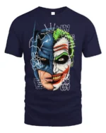Split Face Batman Joker T-Shirt Hero vs Villain - navy t-shirt on white background